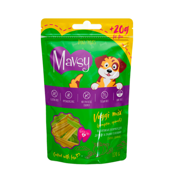 Mavsy-LSDC03+LSDC04 Dental Care Veggi Stick Mix(pumpkin spinach), 120 g   Мавси, Вегетаріанські палички для догляду за зубами та яснами собак (морква, гарбуз, шпинат мікс), 120 г
