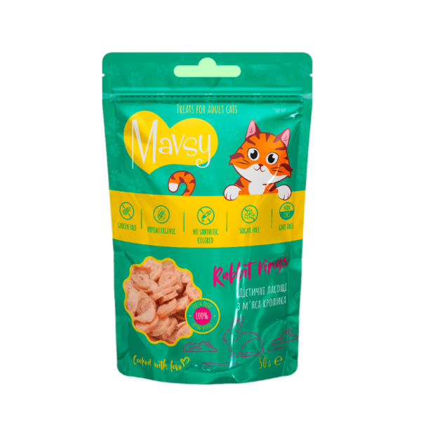 Mavsy-Mini Rabbit Rings, 50 g   Мавси, Дієтичні ласощі для котів з м'яса кролика, 50 г
